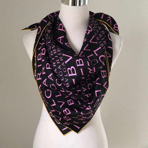 BVLGARI Accessories - Bulgari  Black/Pink Silk Scarf